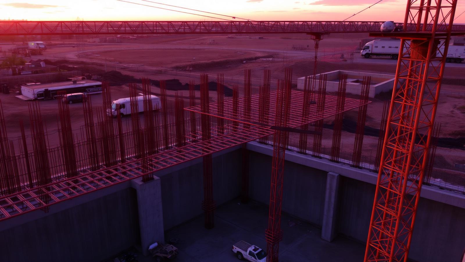 Șantier construcții fier fasonat instalat